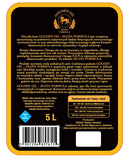 Golden Oil - Złota formuła Omega 3-6-9 - 10L z pompką dozującą Golden Oil - Złota formuła Omega 3-6-9 - 10L z pompką dozującą